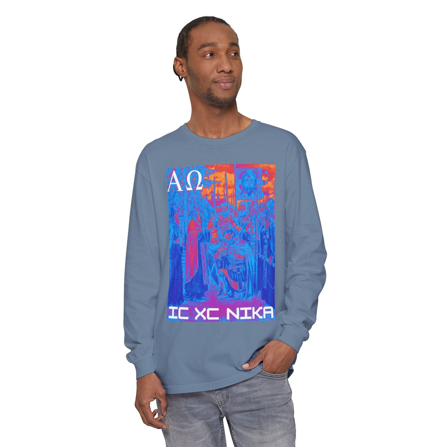 Alpha-Omega IC XC NIKA Unisex Garment-dyed Long Sleeve T-Shirt