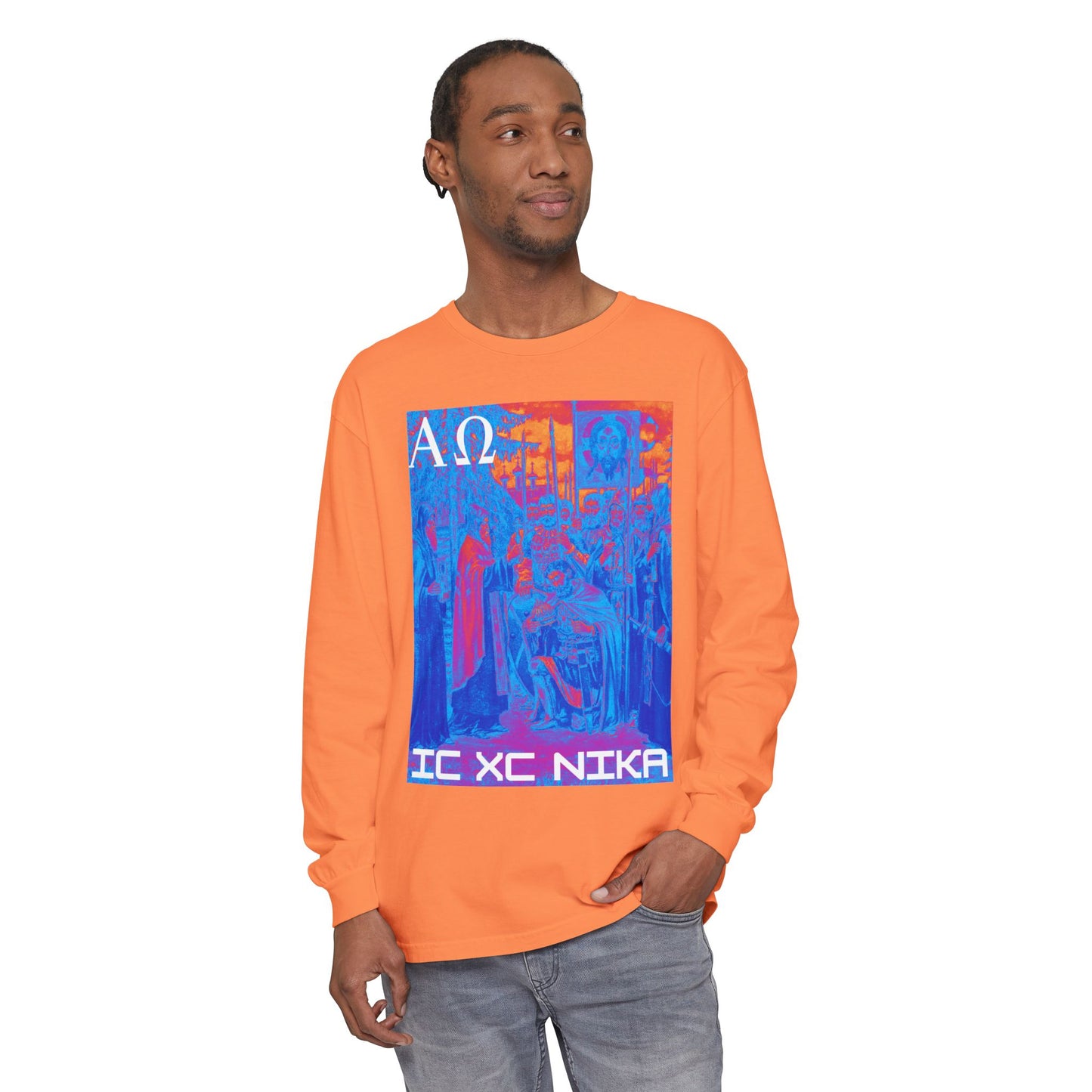 Alpha-Omega IC XC NIKA Unisex Garment-dyed Long Sleeve T-Shirt
