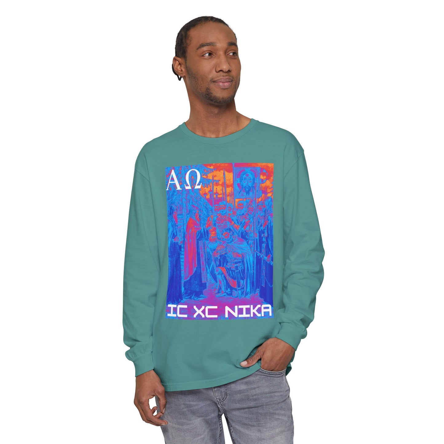 Alpha-Omega IC XC NIKA Unisex Garment-dyed Long Sleeve T-Shirt