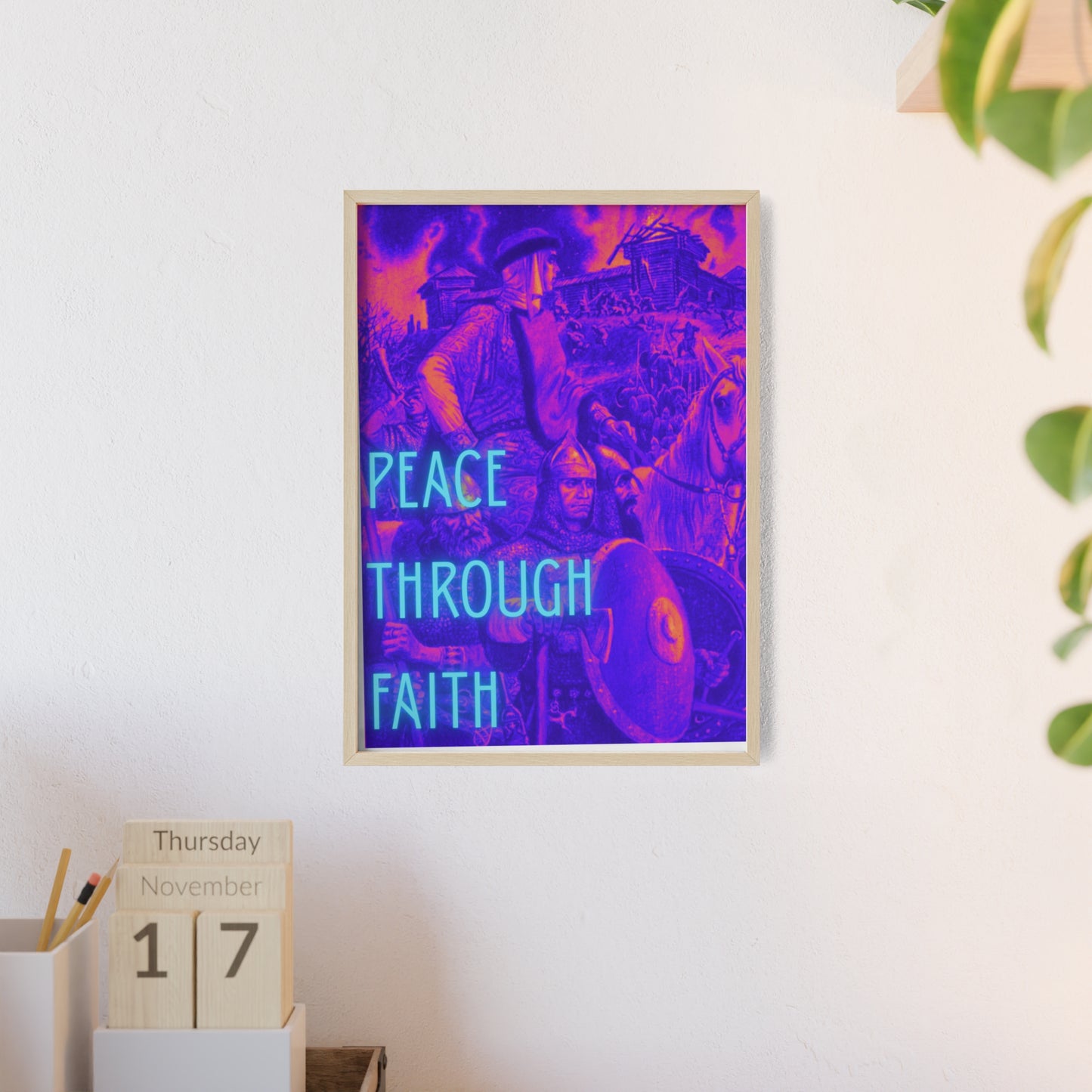 Peace Through Faith Posters with Wooden Frame
