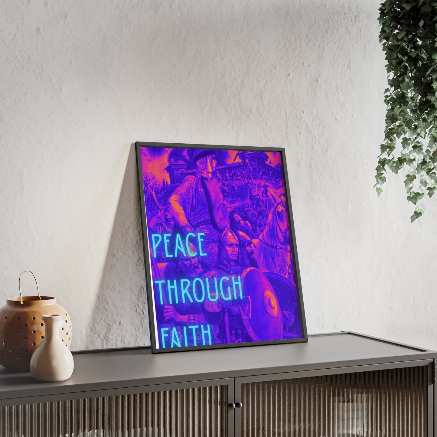 Peace Through Faith Posters with Wooden Frame