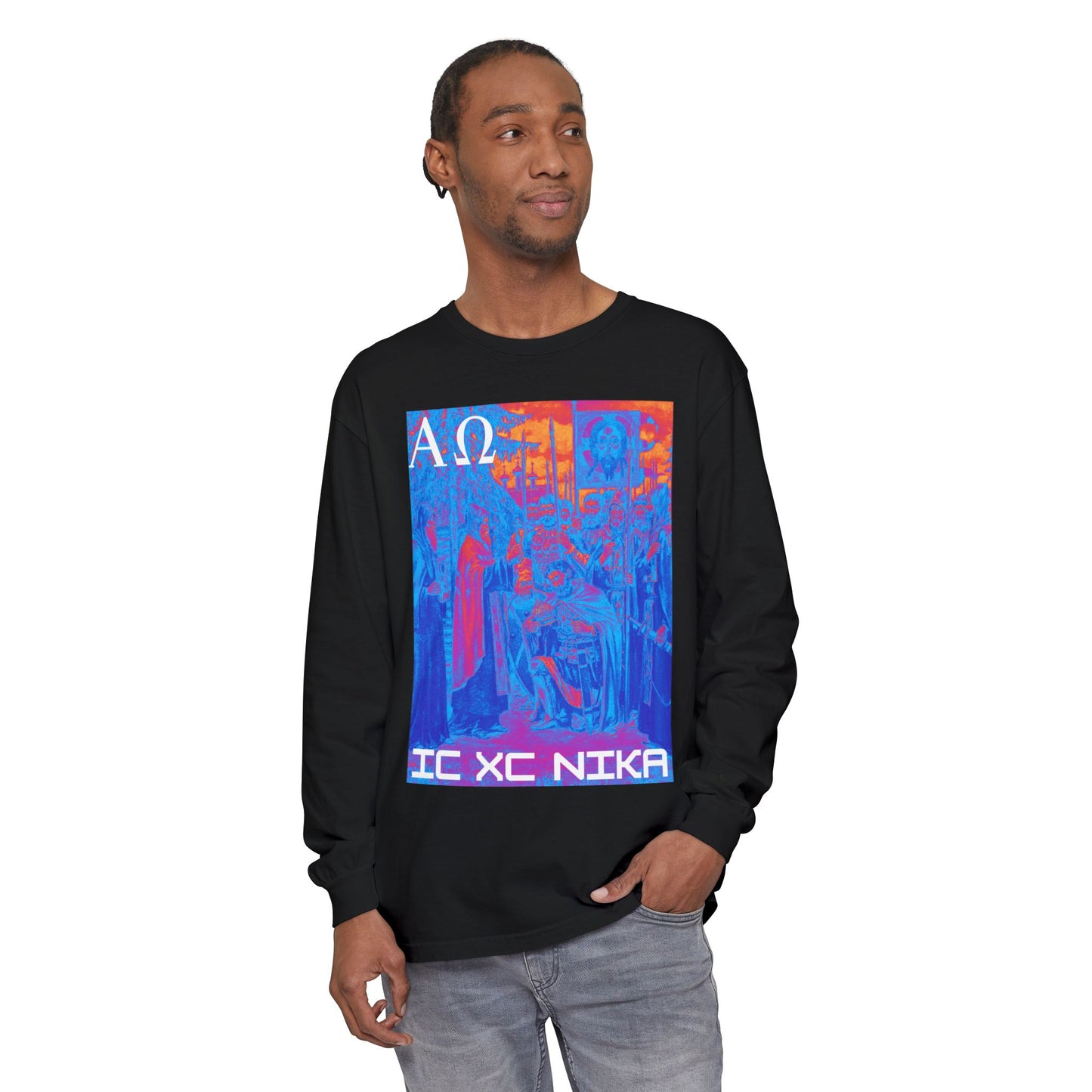 Alpha-Omega IC XC NIKA Unisex Garment-dyed Long Sleeve T-Shirt