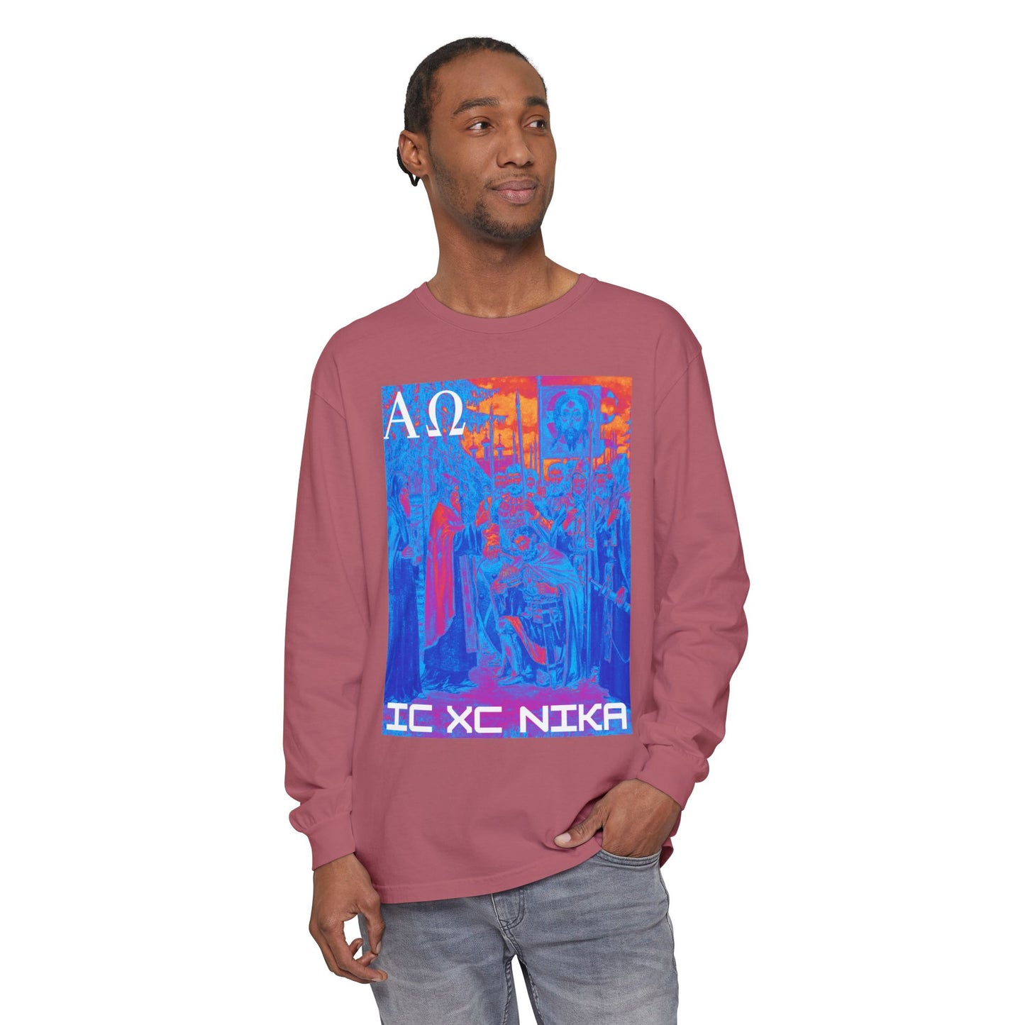 Alpha-Omega IC XC NIKA Unisex Garment-dyed Long Sleeve T-Shirt