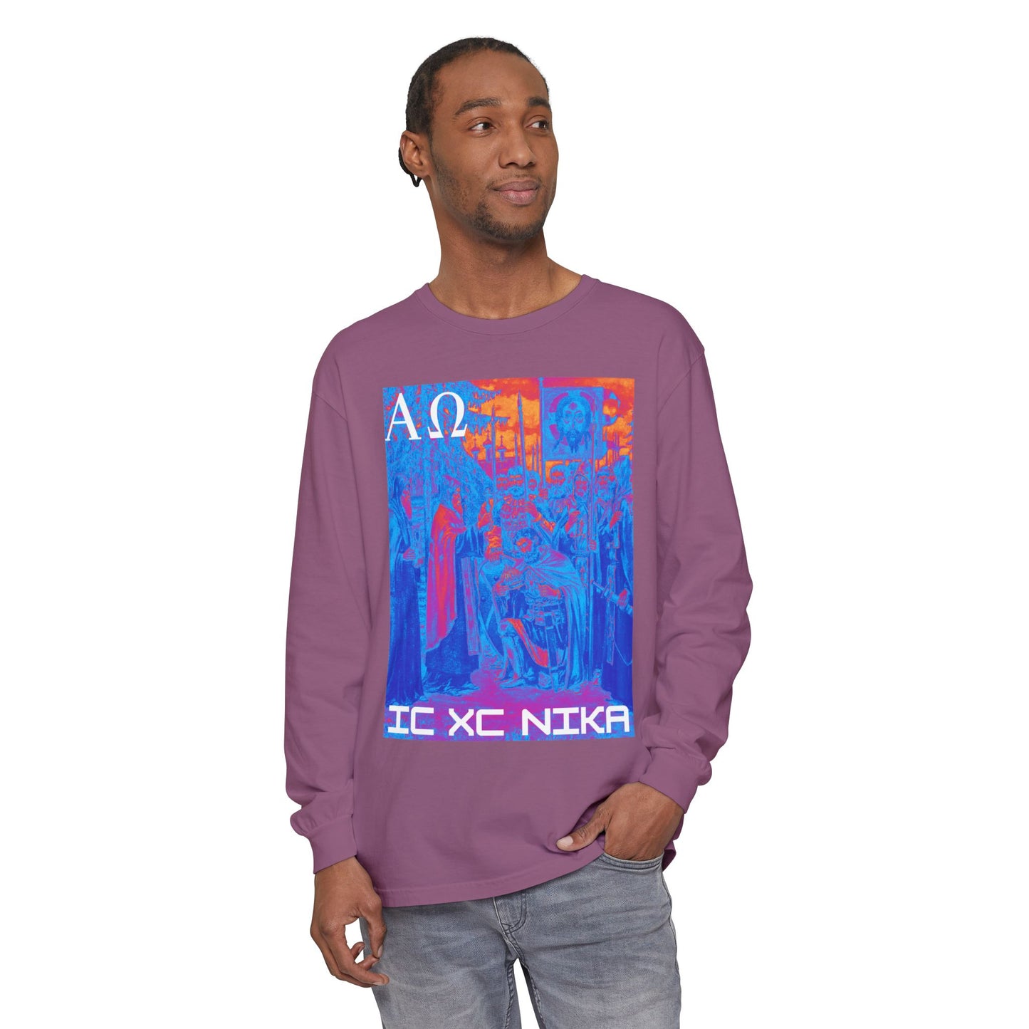 Alpha-Omega IC XC NIKA Unisex Garment-dyed Long Sleeve T-Shirt