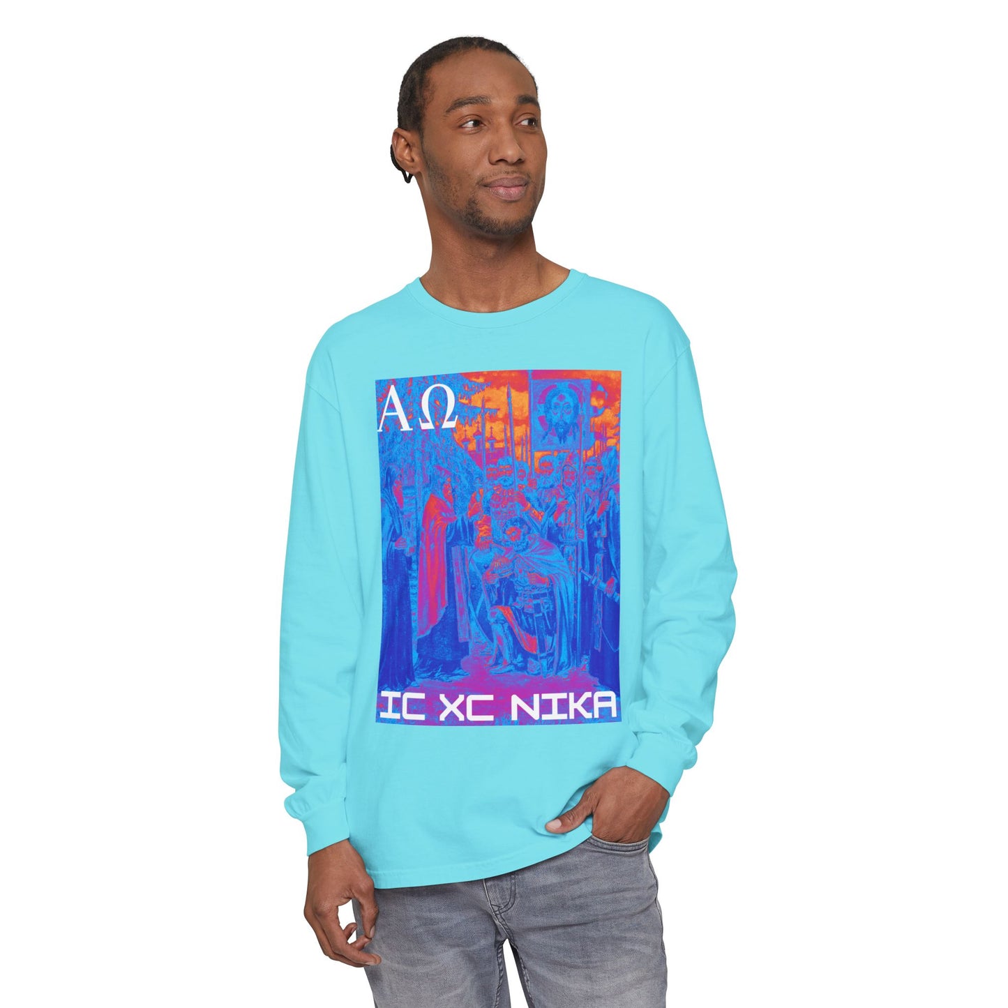 Alpha-Omega IC XC NIKA Unisex Garment-dyed Long Sleeve T-Shirt