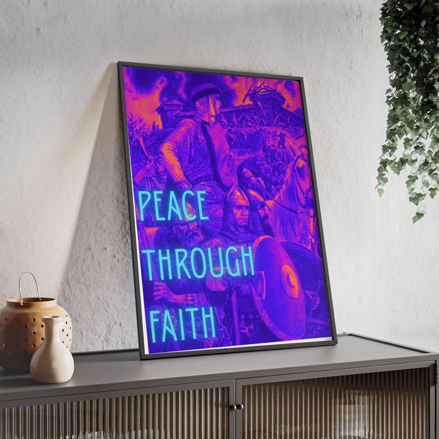 Peace Through Faith Posters with Wooden Frame