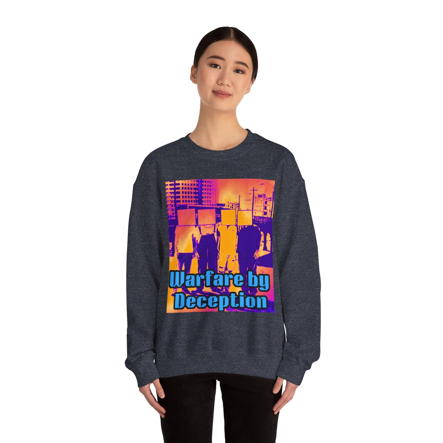 'Warfare by Deception Cozy Crewneck, Unisex Casual Wear, Streetwear, Gift for Artists, Layering
