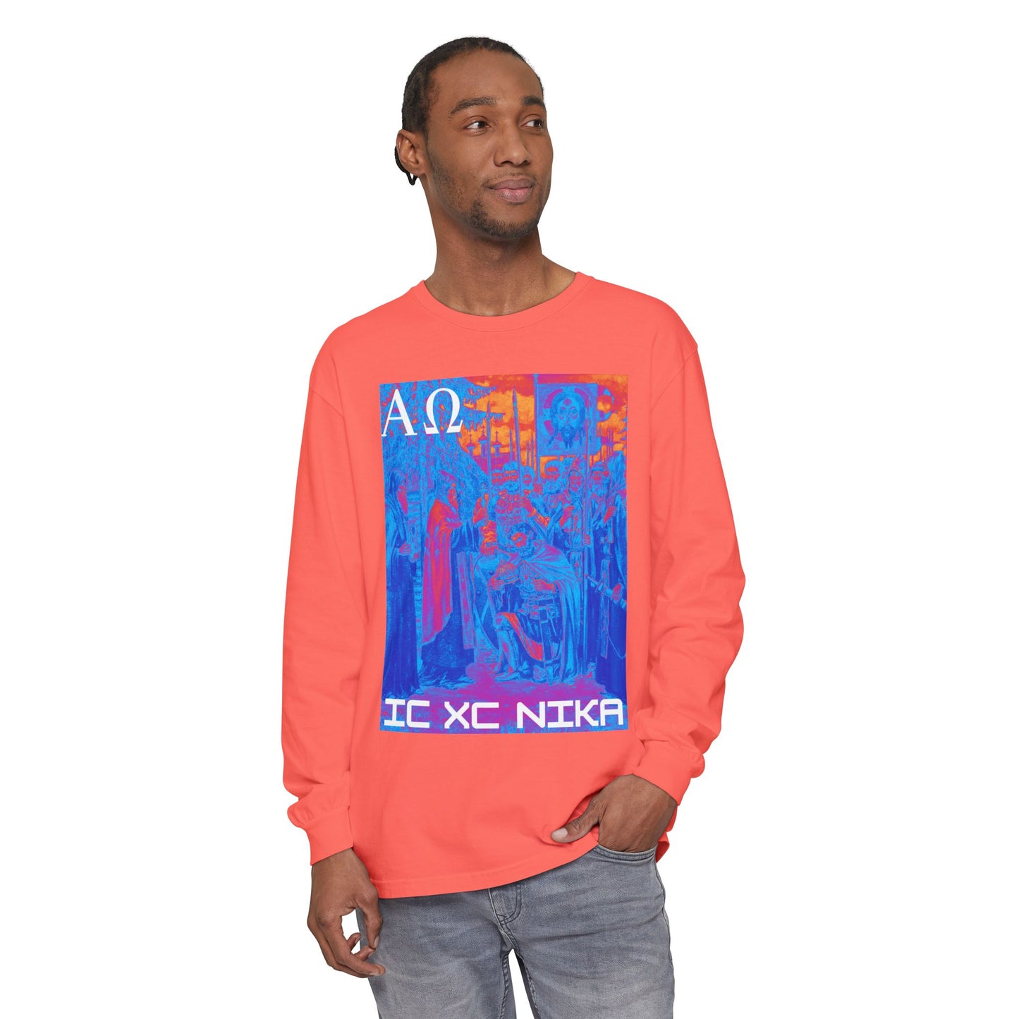 Alpha-Omega IC XC NIKA Unisex Garment-dyed Long Sleeve T-Shirt