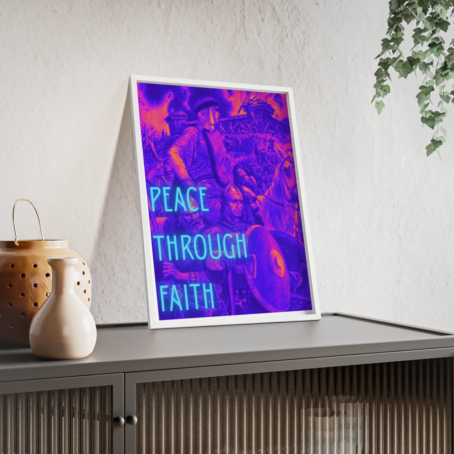Peace Through Faith Posters with Wooden Frame