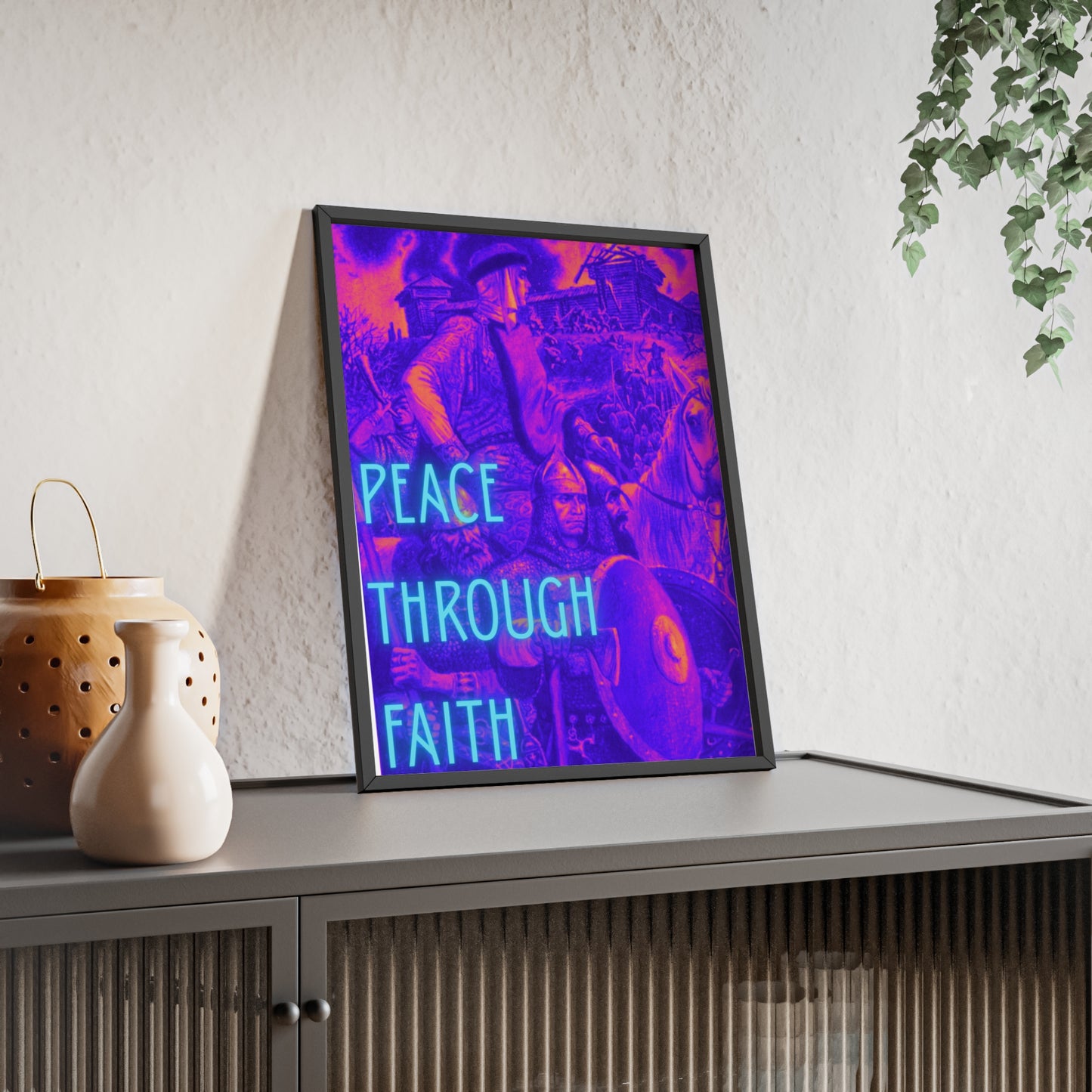 Peace Through Faith Posters with Wooden Frame