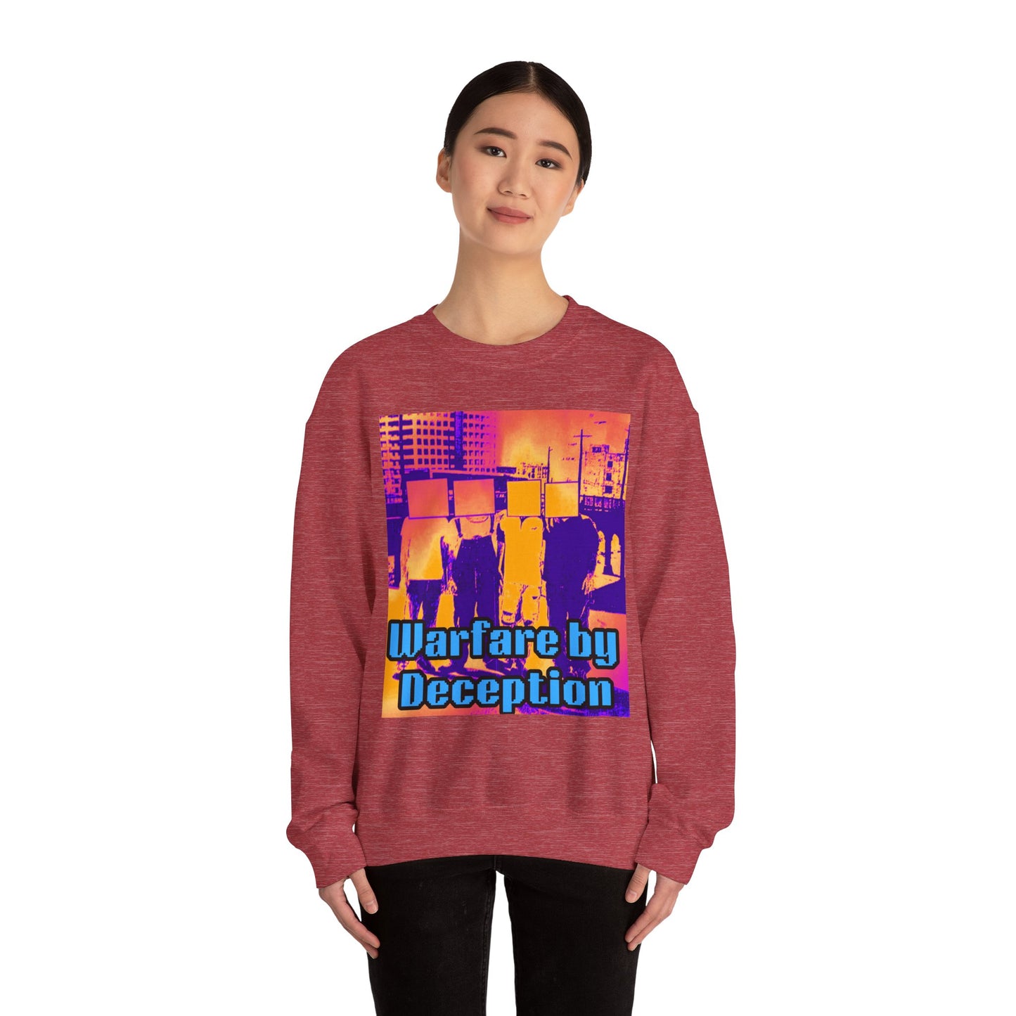 'Warfare by Deception Cozy Crewneck, Unisex Casual Wear, Streetwear, Gift for Artists, Layering
