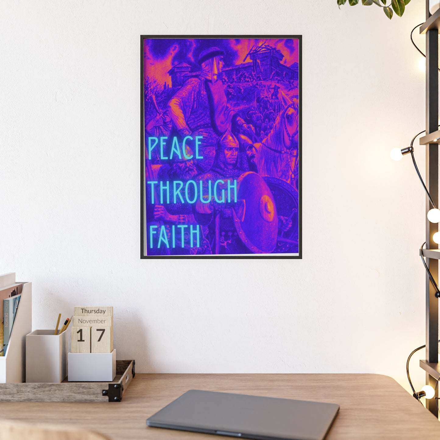 Peace Through Faith Posters with Wooden Frame