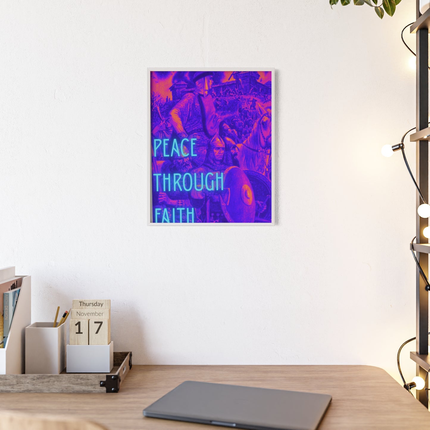 Peace Through Faith Posters with Wooden Frame