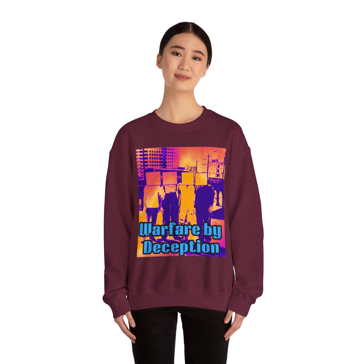 'Warfare by Deception Cozy Crewneck, Unisex Casual Wear, Streetwear, Gift for Artists, Layering