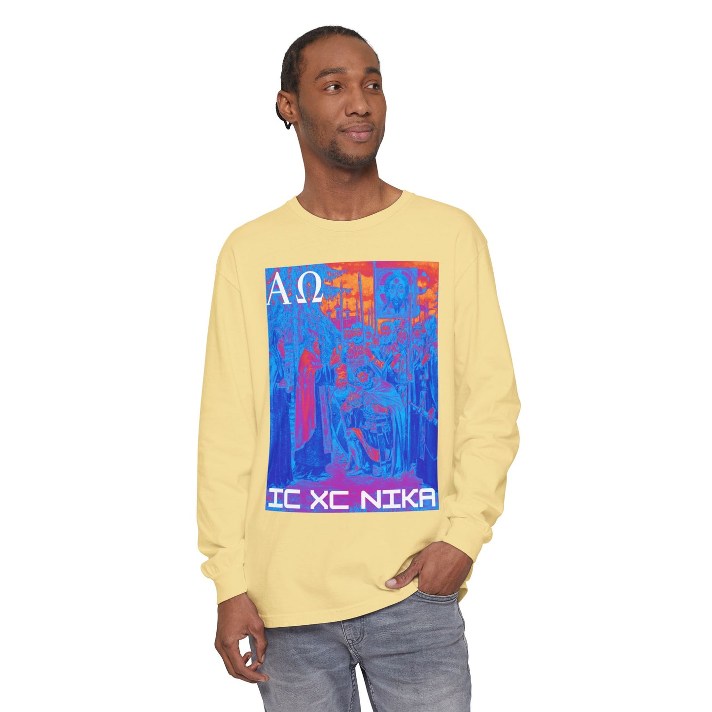 Alpha-Omega IC XC NIKA Unisex Garment-dyed Long Sleeve T-Shirt