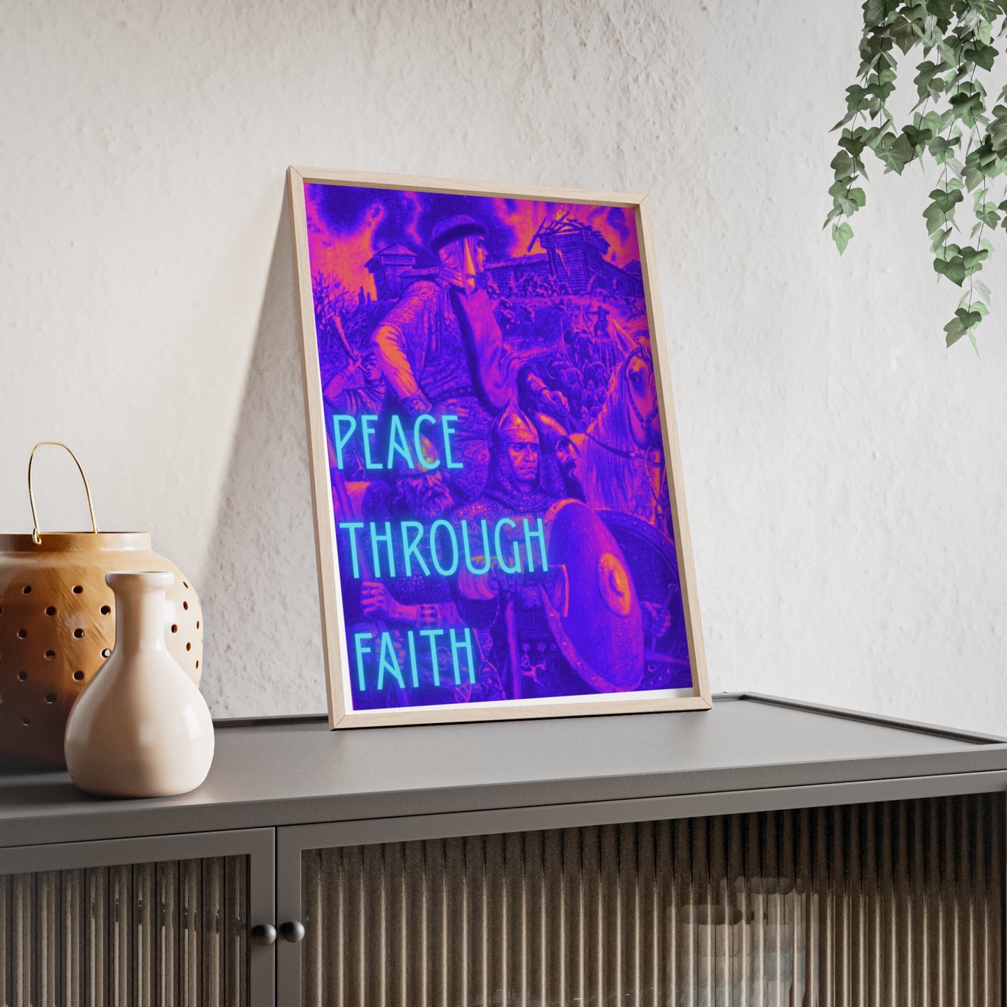 Peace Through Faith Posters with Wooden Frame