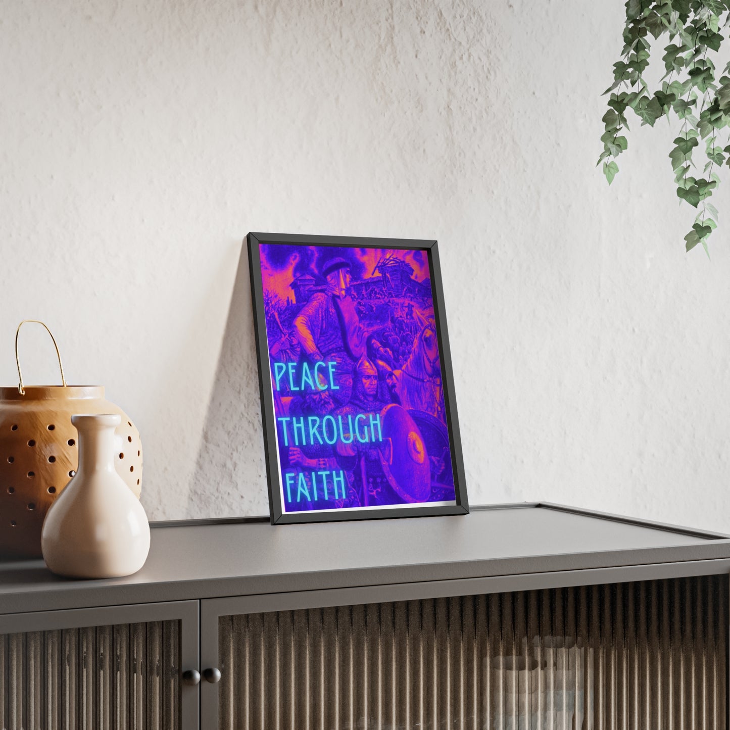 Peace Through Faith Posters with Wooden Frame