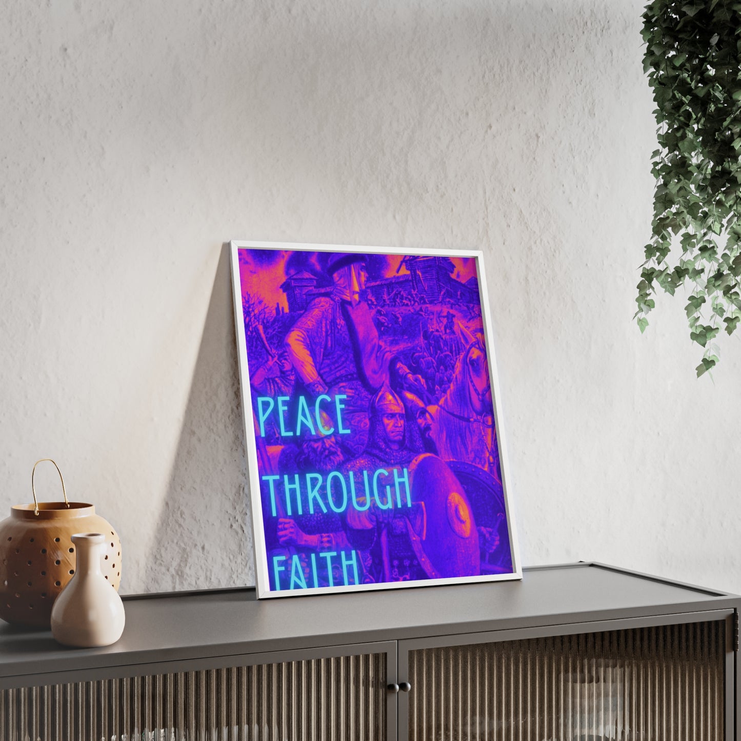 Peace Through Faith Posters with Wooden Frame