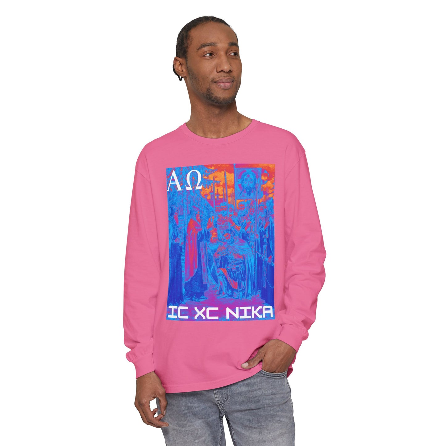 Alpha-Omega IC XC NIKA Unisex Garment-dyed Long Sleeve T-Shirt