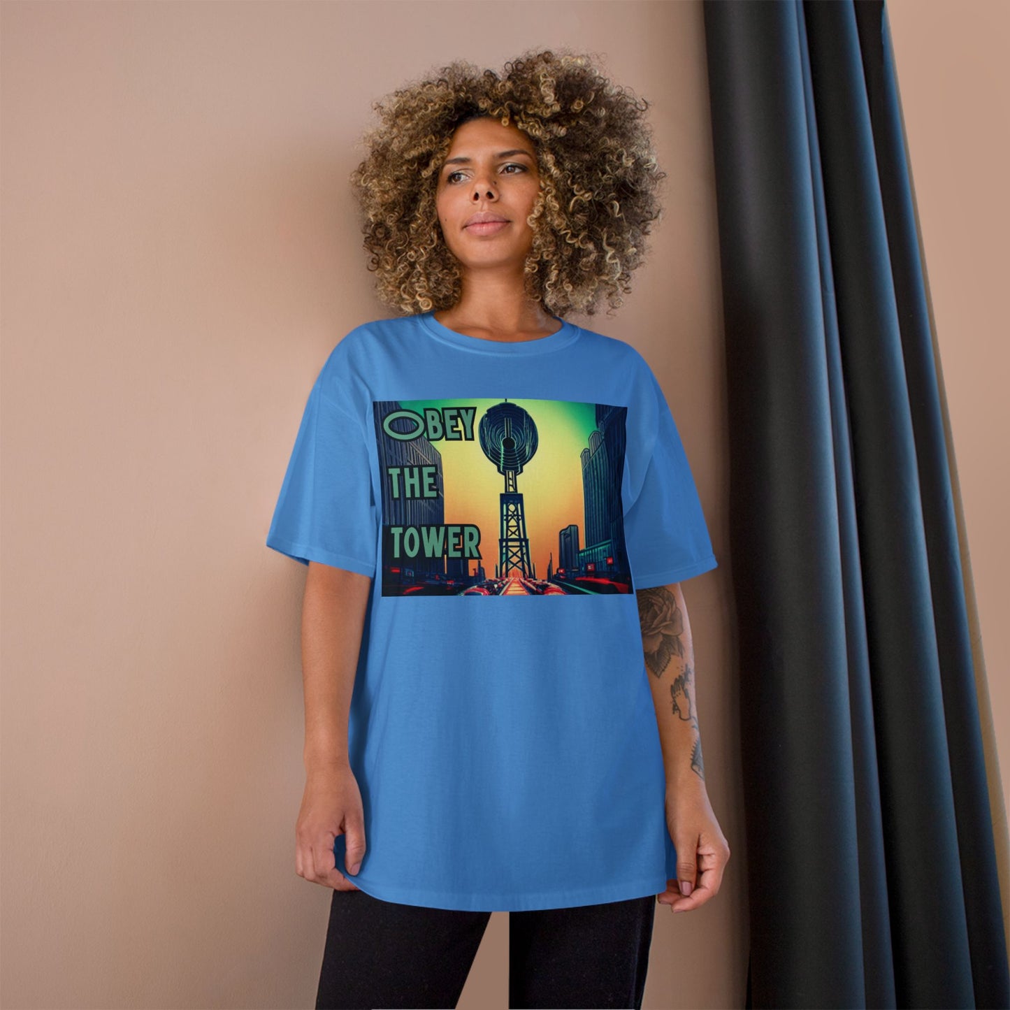 Obey the Tower Champion T-Shirt | Urban Streetwear, Graphic Tee, Gift for City Lovers, Casual Wear, Trendy Fashion