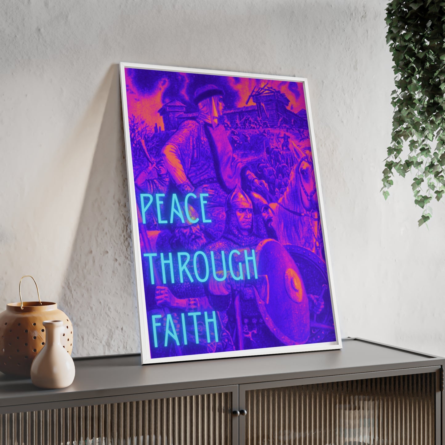 Peace Through Faith Posters with Wooden Frame