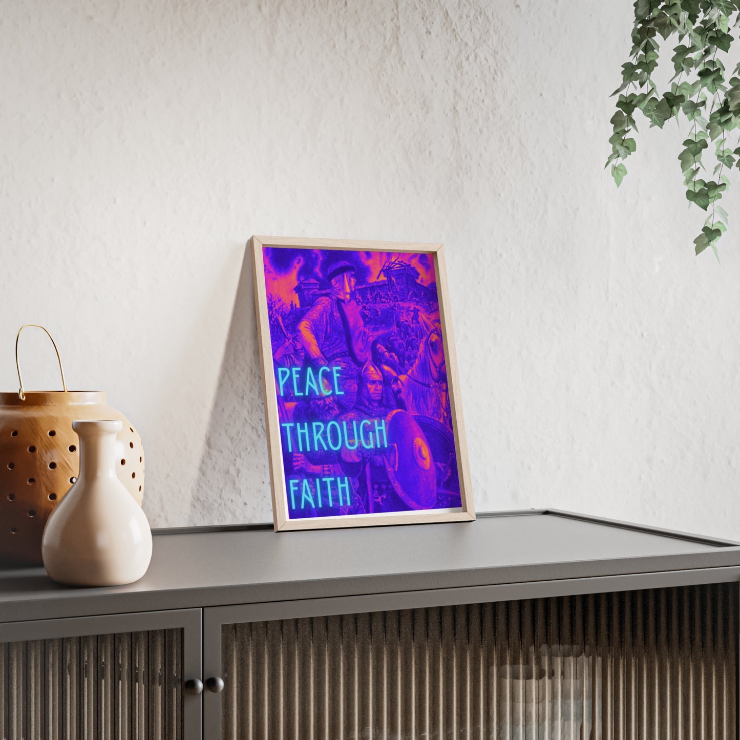 Peace Through Faith Posters with Wooden Frame