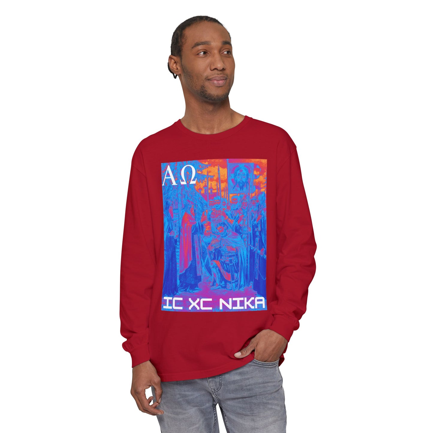 Alpha-Omega IC XC NIKA Unisex Garment-dyed Long Sleeve T-Shirt