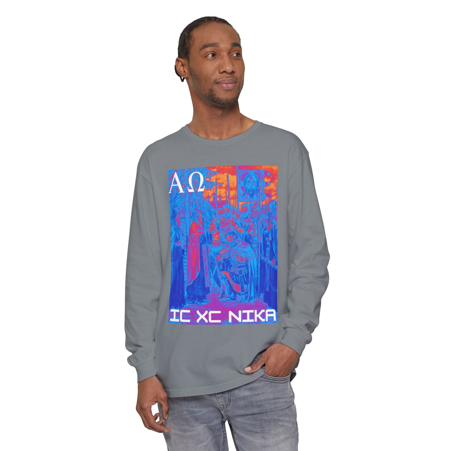 Alpha-Omega IC XC NIKA Unisex Garment-dyed Long Sleeve T-Shirt