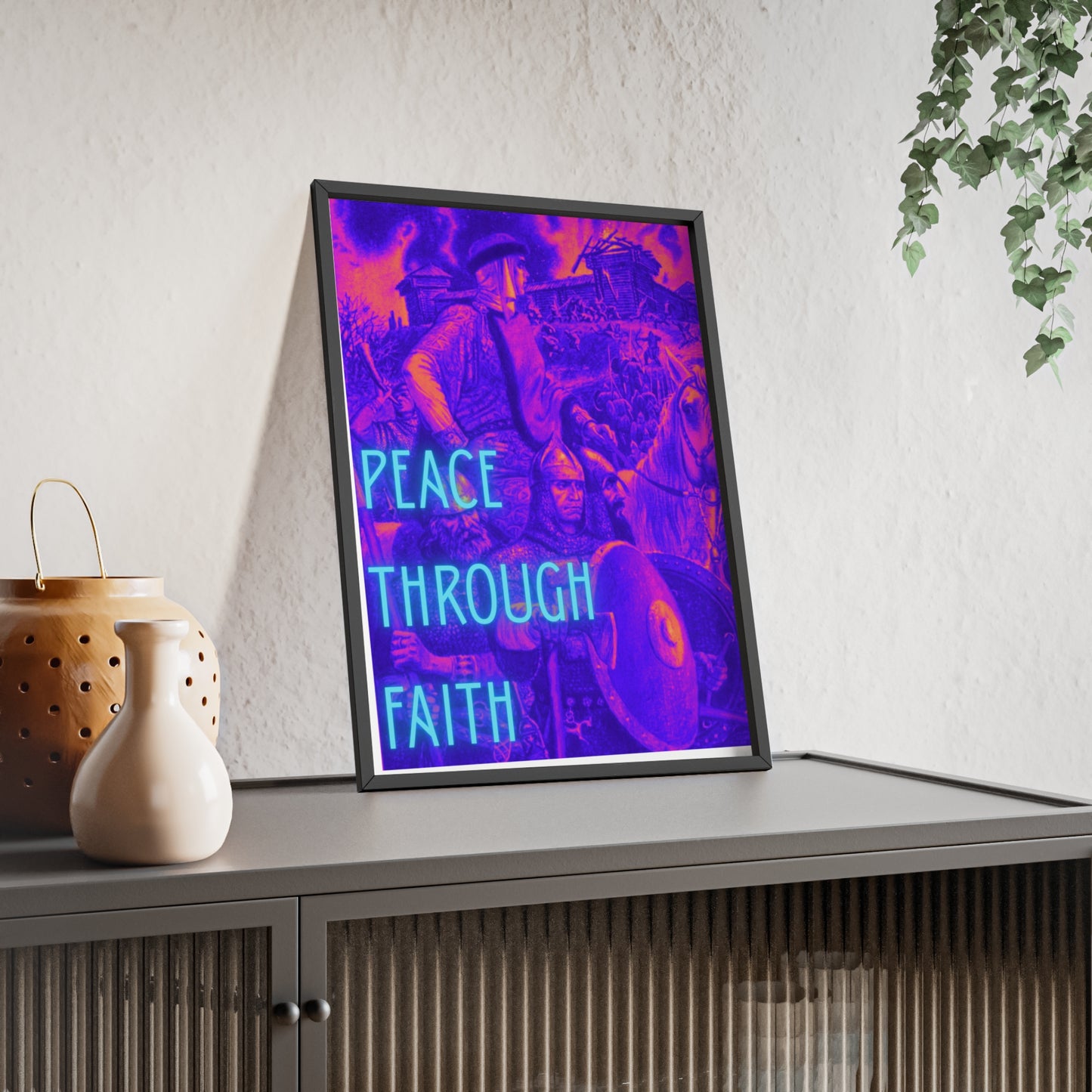 Peace Through Faith Posters with Wooden Frame
