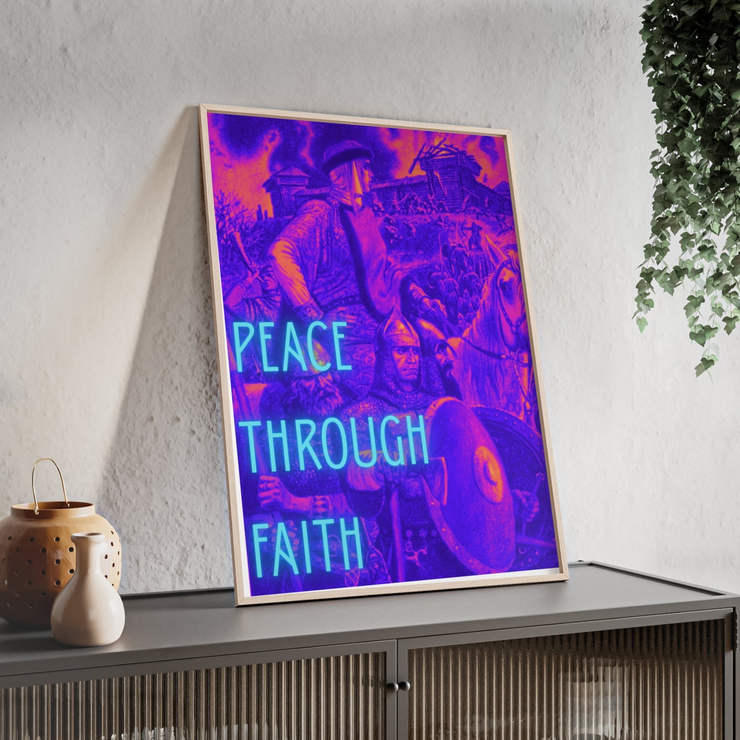Peace Through Faith Posters with Wooden Frame
