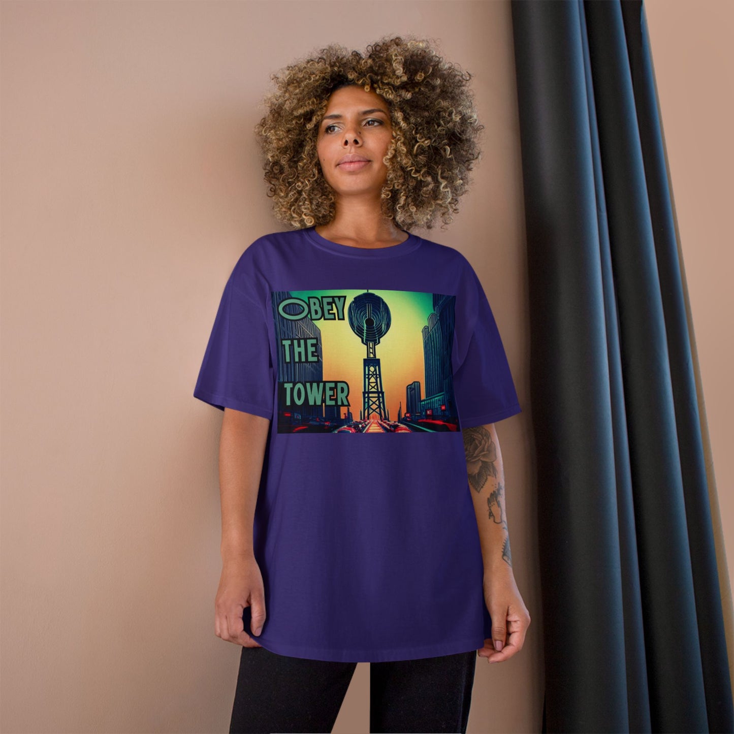 Obey the Tower Champion T-Shirt | Urban Streetwear, Graphic Tee, Gift for City Lovers, Casual Wear, Trendy Fashion