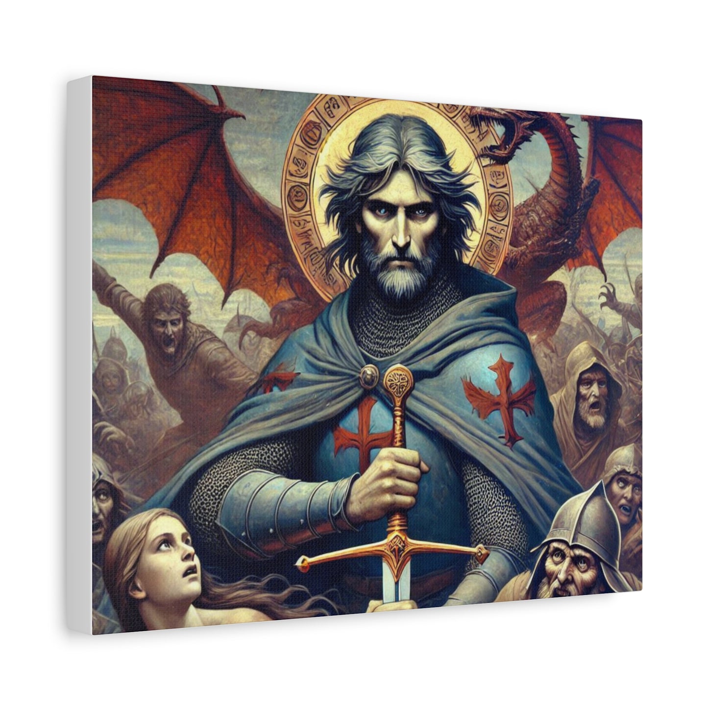 Templar Canvas Print, Dragon Artwork, Medieval Decor, Unique Gift for Fantasy Lovers