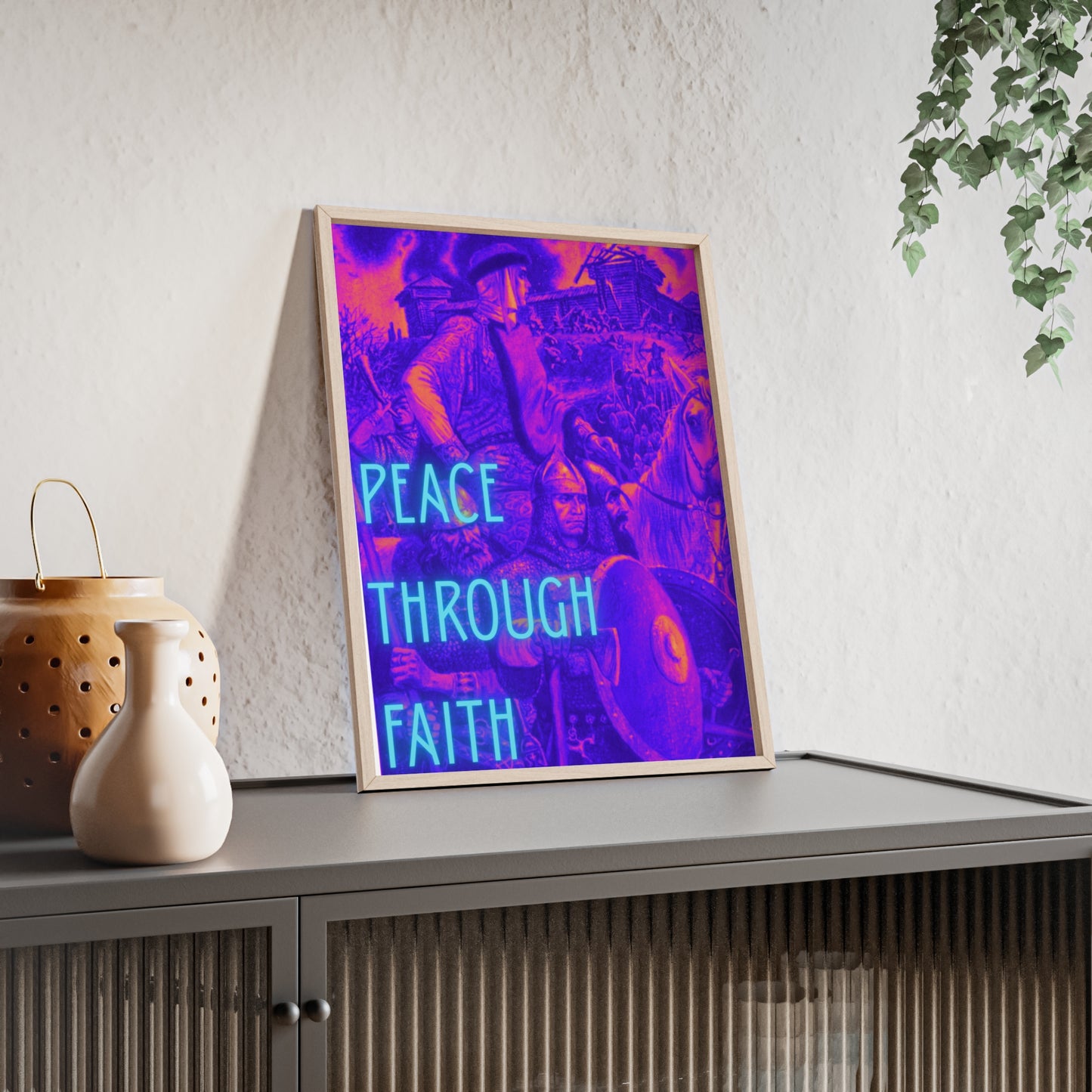 Peace Through Faith Posters with Wooden Frame