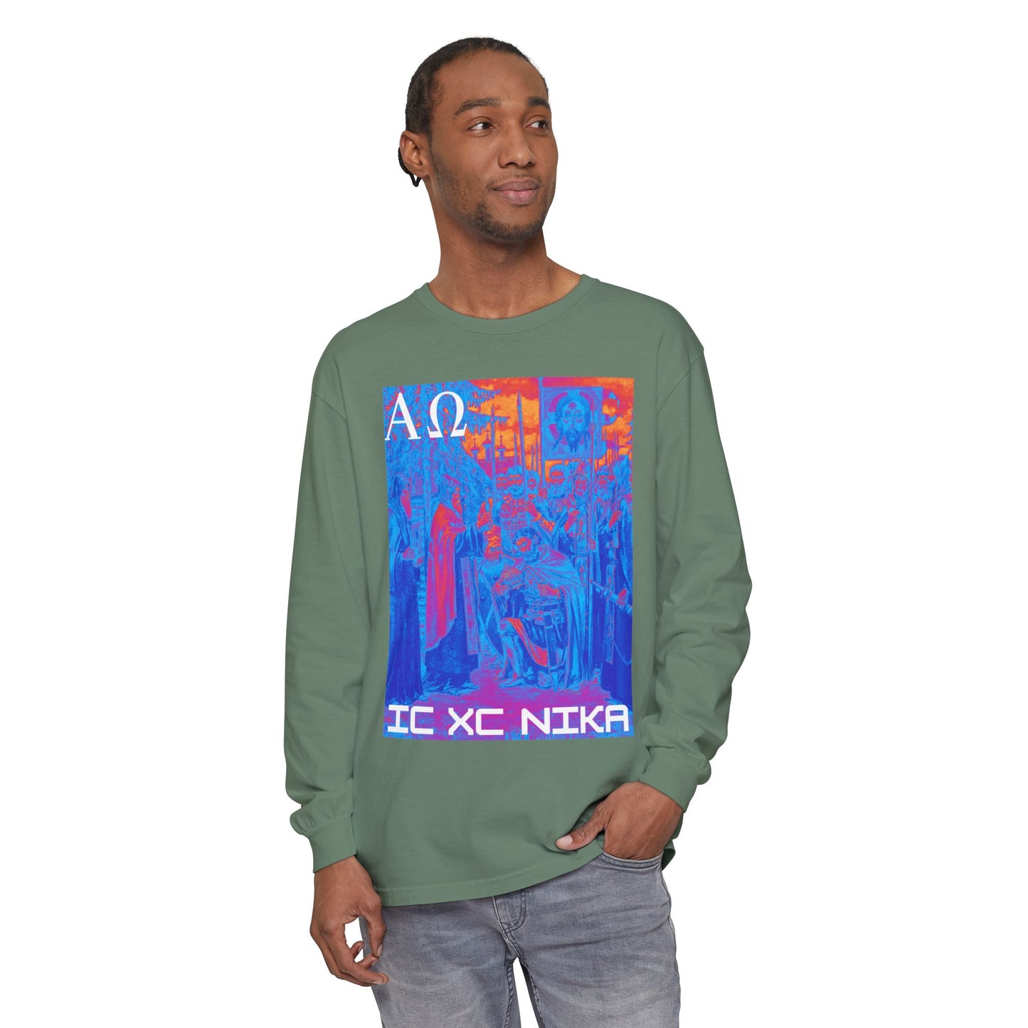 Alpha-Omega IC XC NIKA Unisex Garment-dyed Long Sleeve T-Shirt