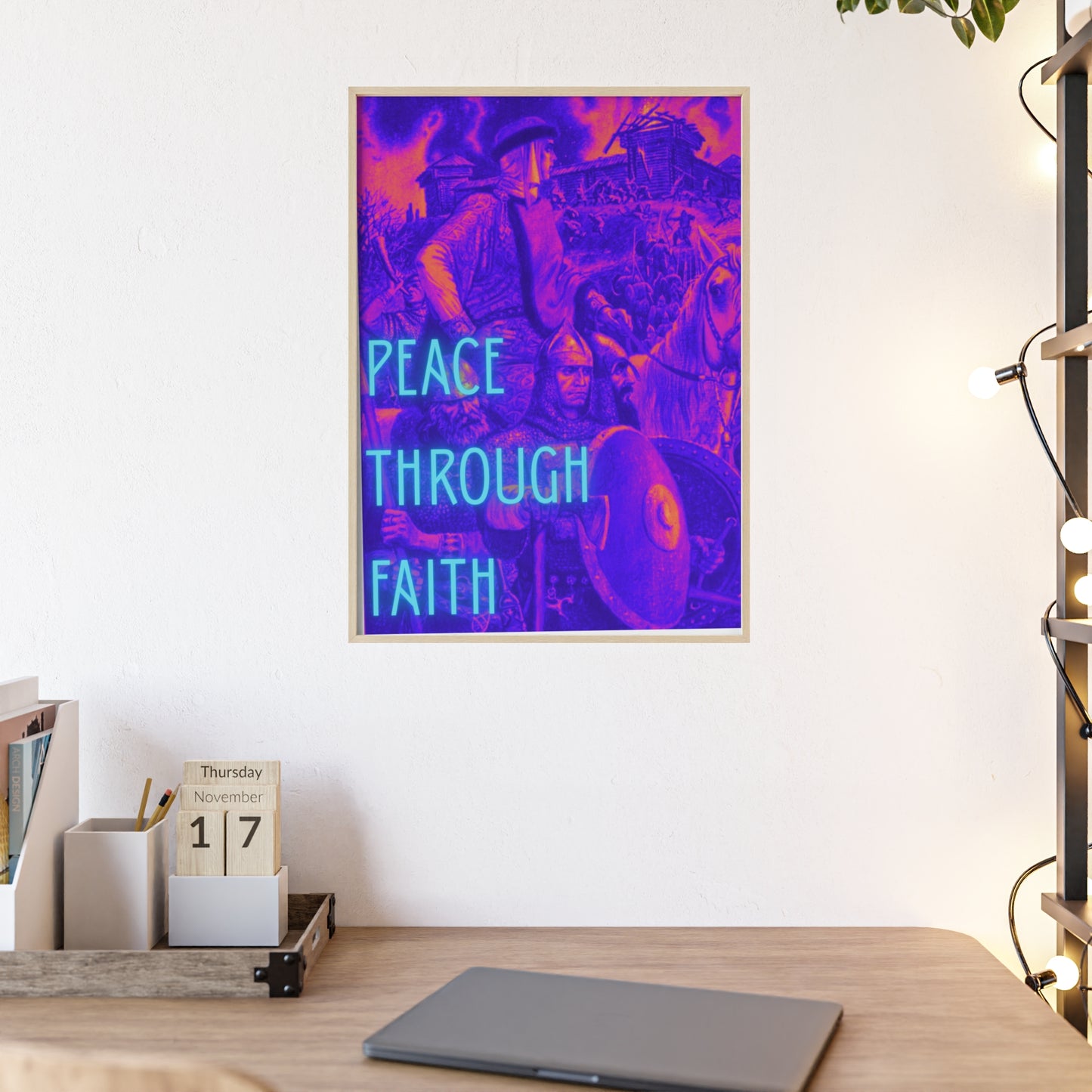 Peace Through Faith Posters with Wooden Frame