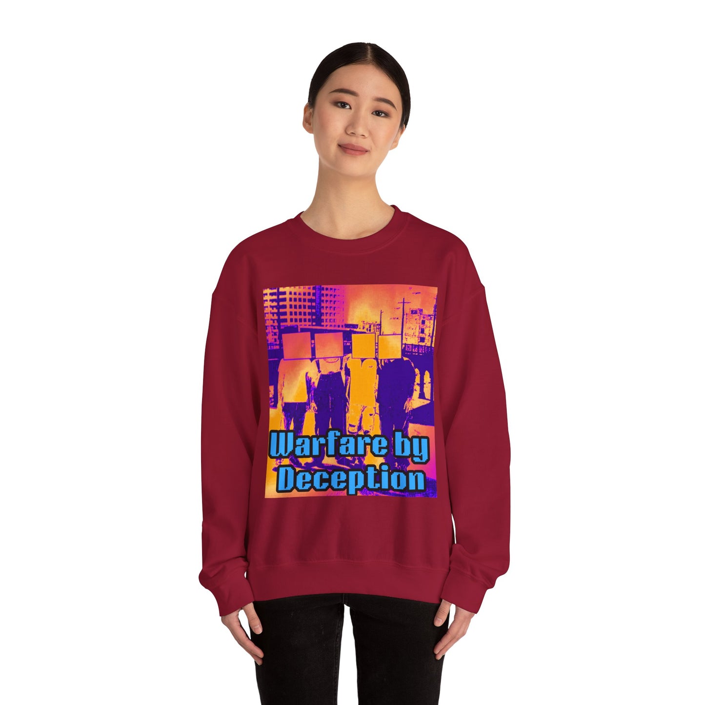 'Warfare by Deception Cozy Crewneck, Unisex Casual Wear, Streetwear, Gift for Artists, Layering