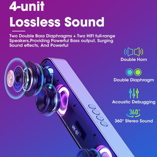 PC Soundbar Wireless 6D Surround Speaker Bluetooth 5.0 Home Wired